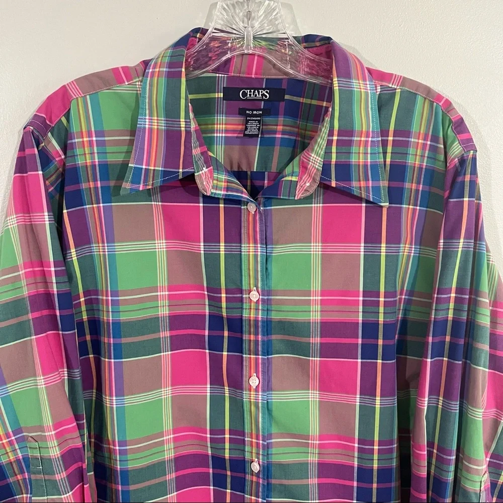 Chaps size 2X plaid button down shirt - Picture 2 of 13